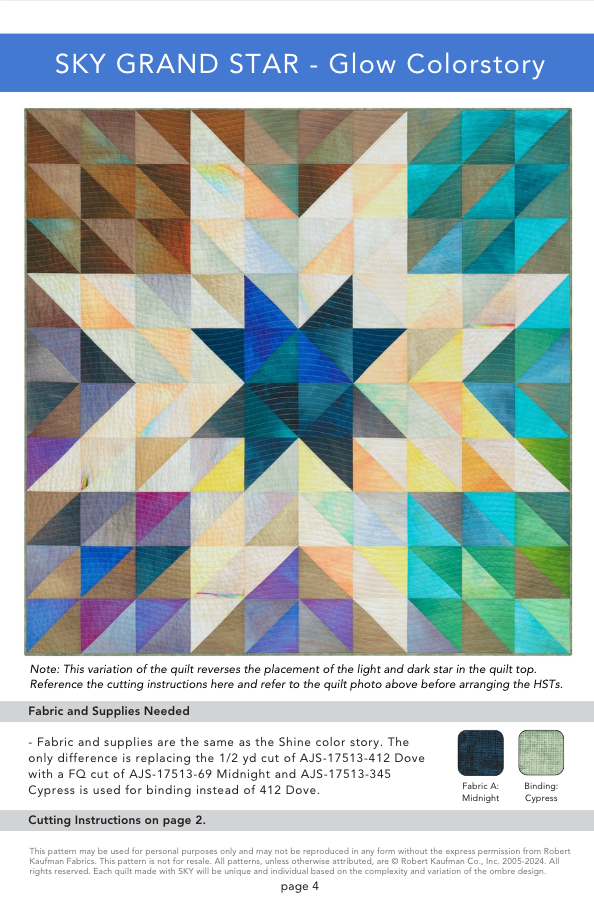 SKY Grand Star: GLOW & SHINE Quilt Pattern: FREE PDF DOWNLOAD
